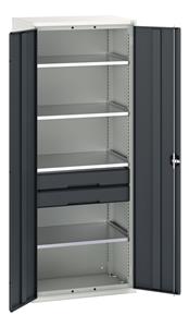 Verso kitted cupboard with 4 shelves, 2 drawers. WxDxH: 800x550x2000mm. RAL 7035/5010 or selected Bott Verso Basic Tool Cupboards Cupboard with shelves